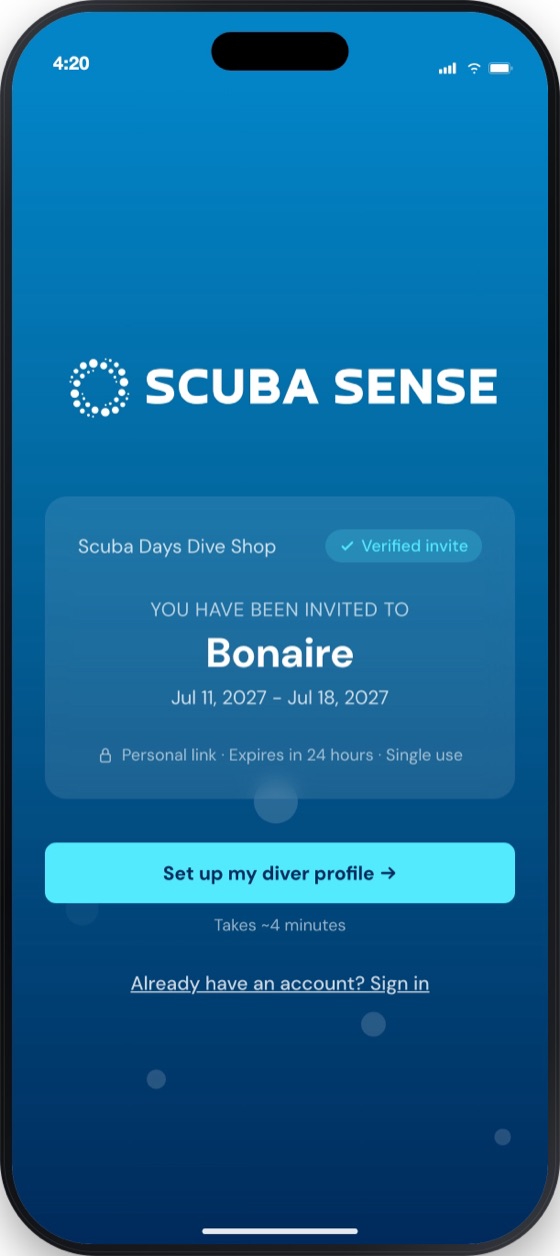 Diver app trip invitation screen